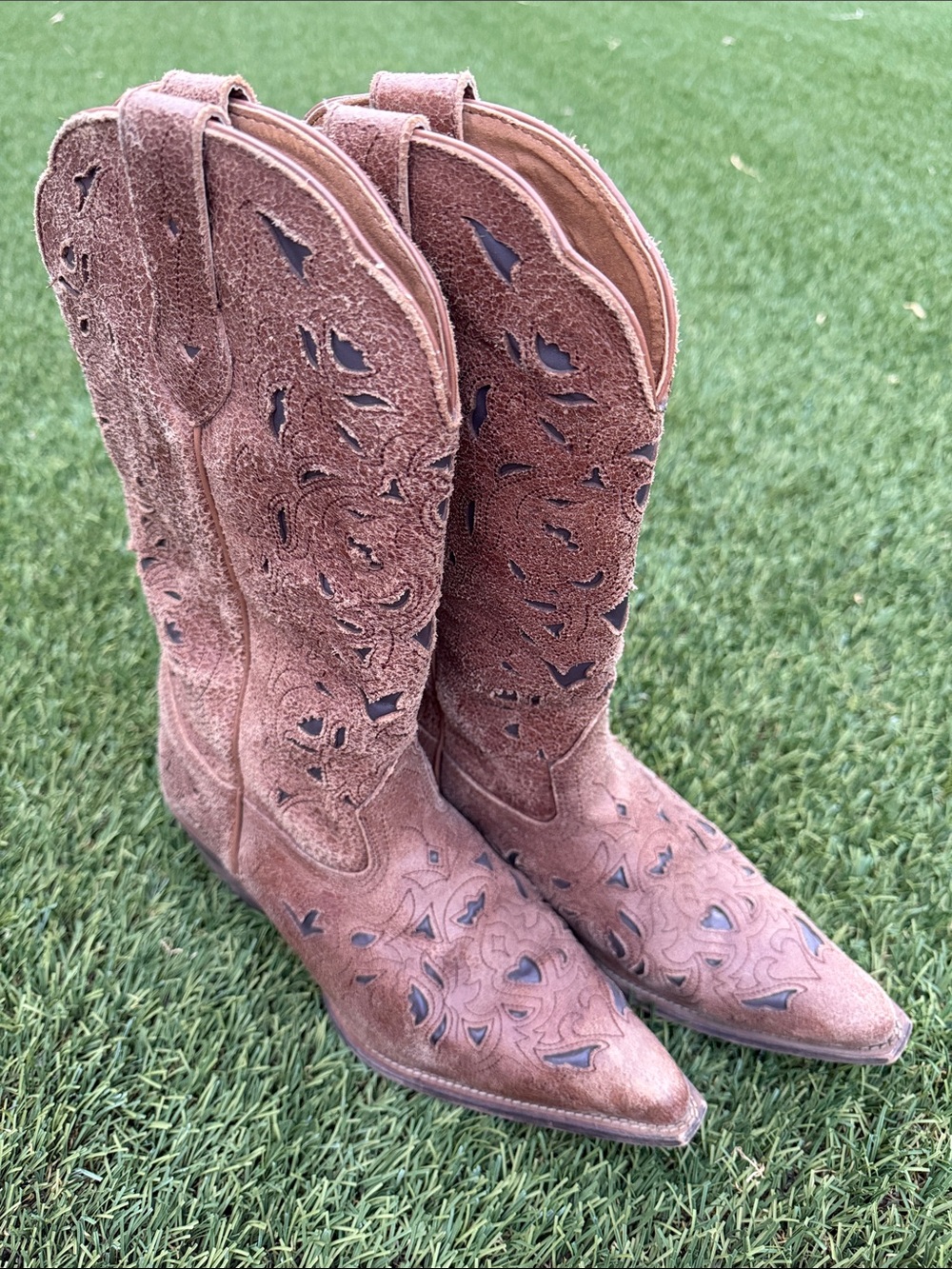 Laredo Brown Suede Cutout Western Boots
